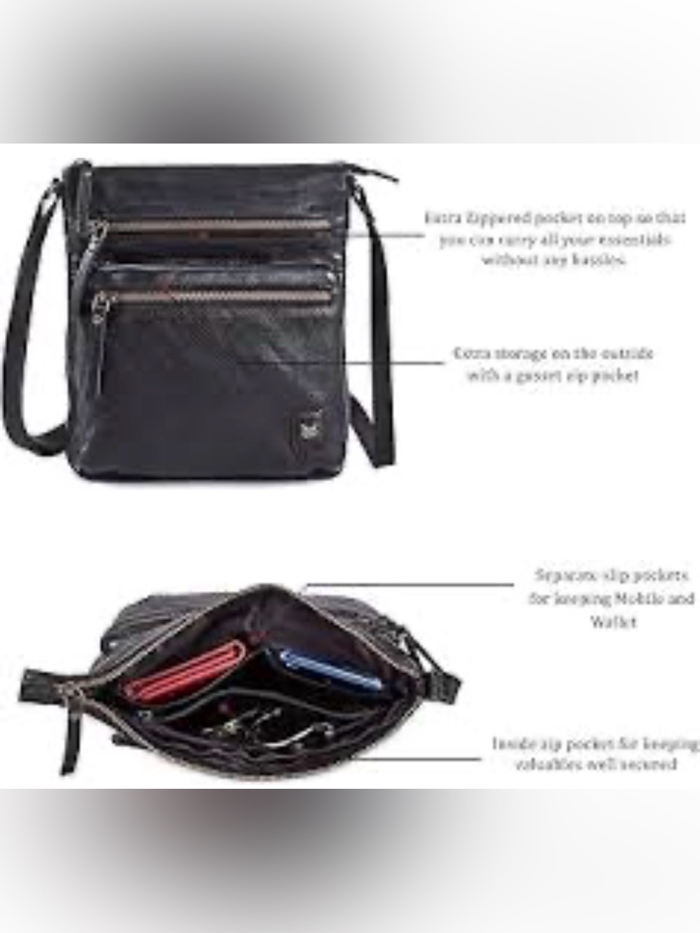 Wise Owl Classic Cow Leather Black Crossbody Everyday Carry Purse